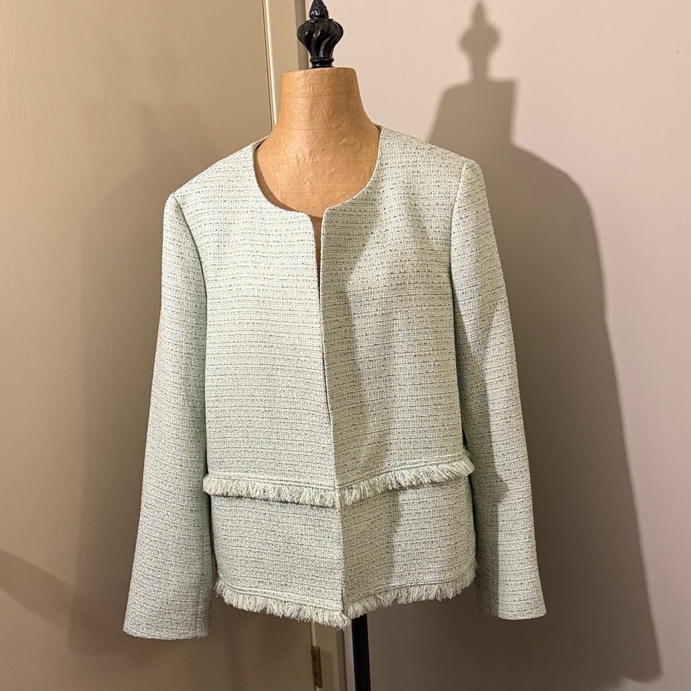 Nine West Light Green Tweed Textured Blazer